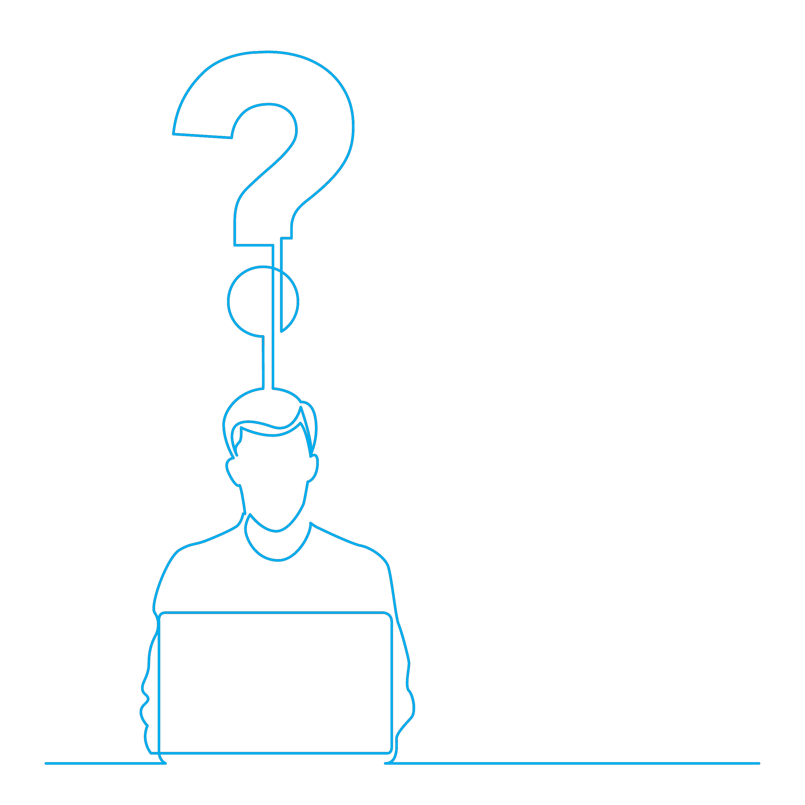 bluQube line drawing of a man asking questions